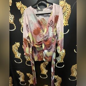 Zara Floral Wrap Top in Mauve, Rust & Lime